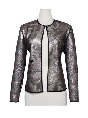 Ricci Metallic Sequin Open Front Jacket Plus Size 1X Holiday Party Silver Event